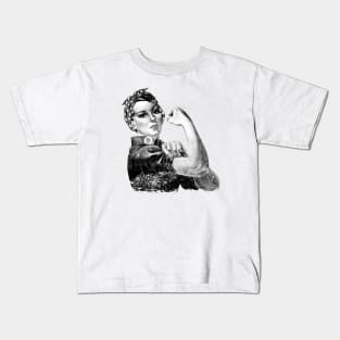 Classic Aged Look Rosie the Riveter Monochrome Kids T-Shirt